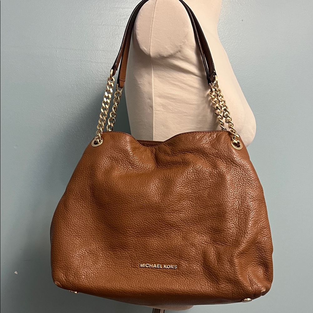 Michael Kors Brown Leather Shoulder Bag with Gold Chain Straps